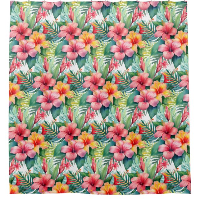 Rideaux De Douche Tropical  Greenery Floral  (Devant)