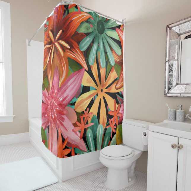 Rideaux De Douche tropical/hawaïen/floral/fleur (En situation)