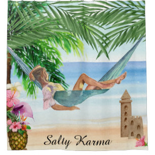 Rideaux De Douche *~* Tropical Karma Beach Femme Hamac AR29 Douche