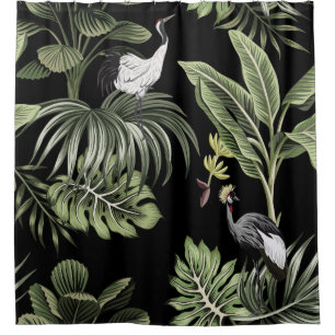 Rideaux De Douche Tropical vintage nuit grue, palmiers, interdiction