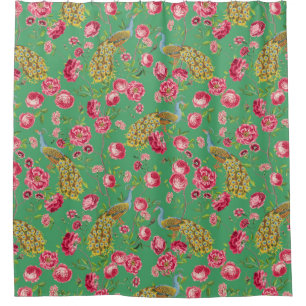 Rideaux De Douche Tropical Vintage Peacock Garden Rococo Chinoiserie