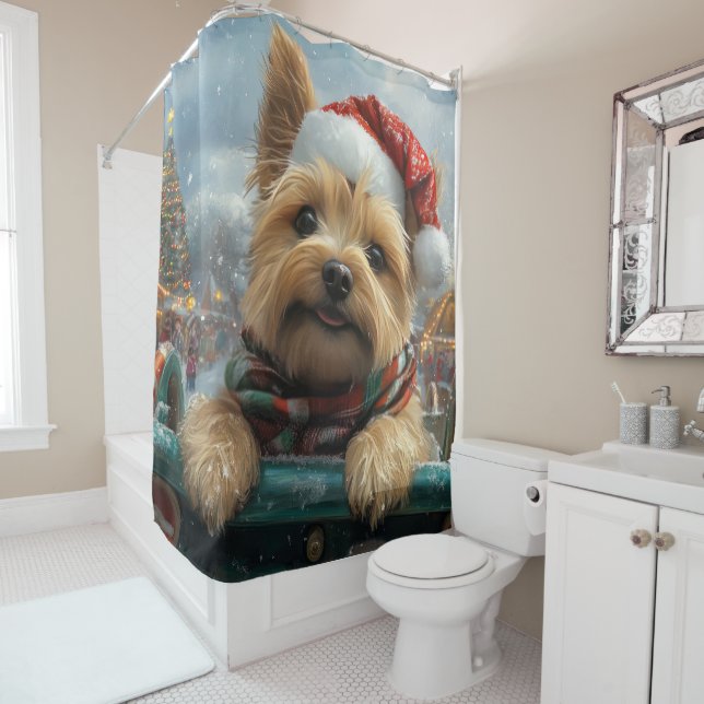Rideaux De Douche Trottinette de Cairn Terrier Montagnes Russes Noël (En situation)