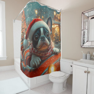 Rideaux De Douche Trottinette de chien Terrier de Boston Noël