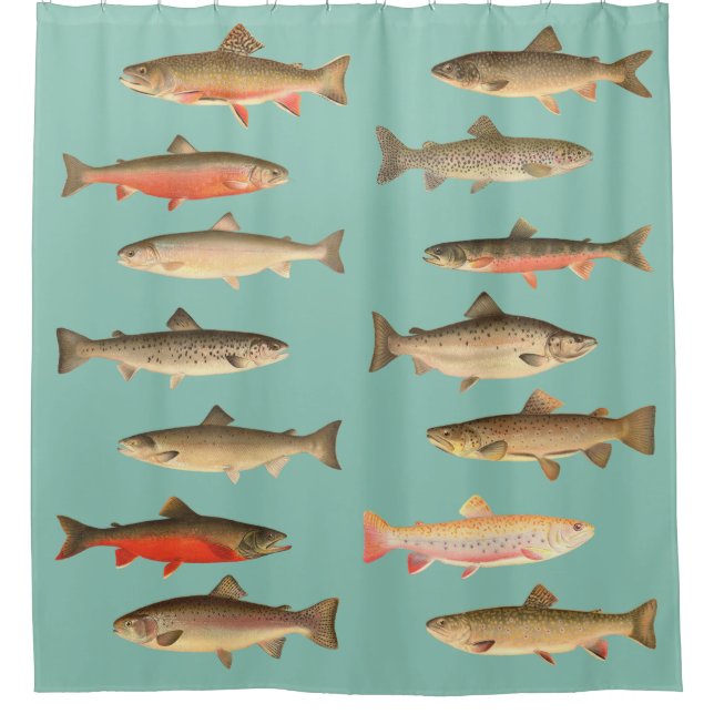 Rideaux De Douche Truite et Saumon - Sherman Denton Fish Lithographi (Devant)