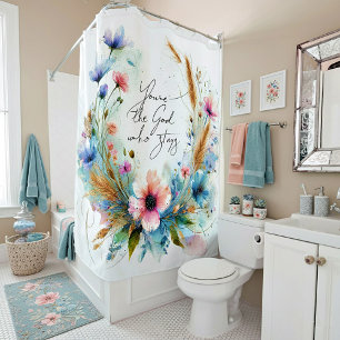 Rideaux De Douche Tu es le Dieu qui reste, floral aquarelle