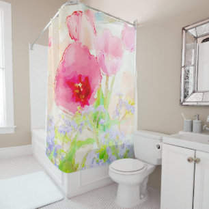 Rideaux De Douche Tulip et Forget-Me Not Watercolor