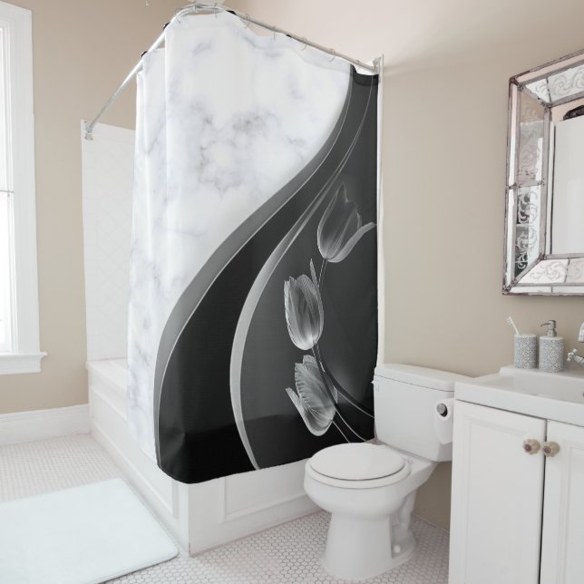 Rideaux De Douche Tulipes Abstraites Marbres blancs (En situation)