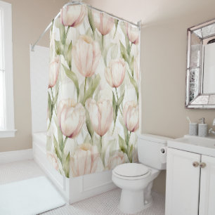 Rideaux De Douche Tulipes Florales Rose Pâle Crème Jolies