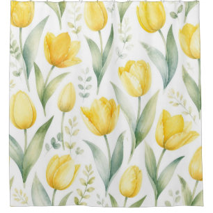 Rideaux De Douche Tulipes jaunes Peinture florale aquarelle Botaniqu