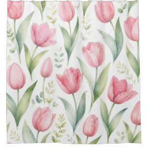 Rideaux De Douche Tulipes roses Peinture florale aquarelle botanique