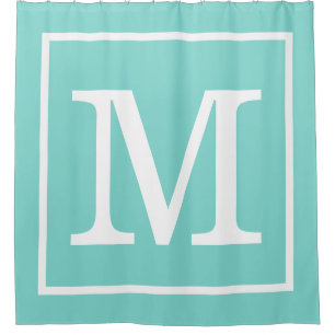 Rideaux De Douche Turquoise Aqua Blanc encadré XL Monogramme initial