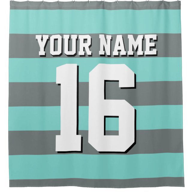 Rideaux De Douche Turquoise Aqua Charcoal Sports Jersey Stripe (Devant)