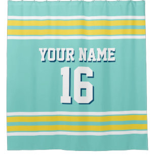 Rideaux De Douche Turquoise Aqua Jaune Blancs Sports Jersey