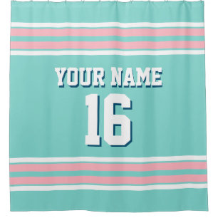 Rideaux De Douche Turquoise Aqua Rose White Stripes Sport Jersey