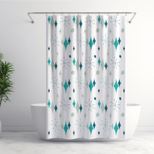 Rideaux De Douche Turquoise, Aqua Starburst Mid Century Motif modern
