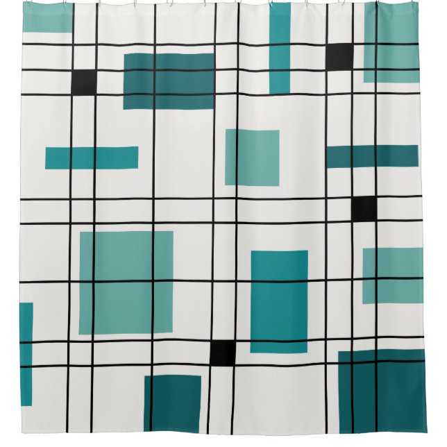 Rideaux De Douche turquoise Art Abstrait des années 1950 (Devant)