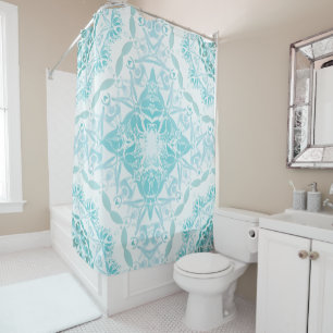 Rideaux De Douche Turquoise Blanc Damassé Classique