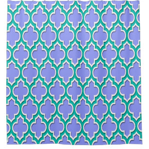 Rideaux De Douche Turquoise Blanc XL Marocain #4DS