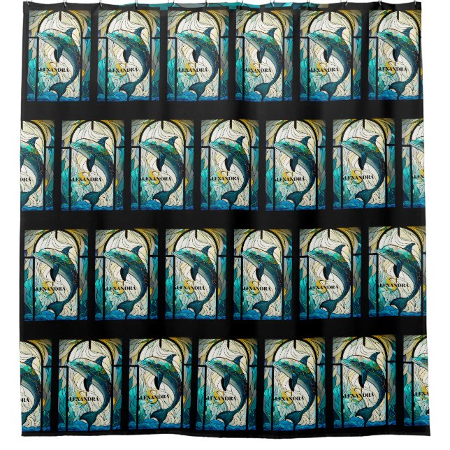 Rideaux De Douche Turquoise bleu dauphin look de verre tendu (Devant)