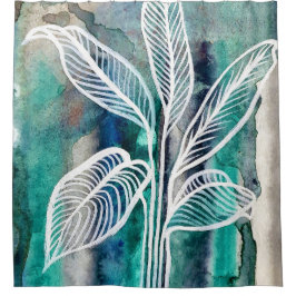 Rideaux De Douche Turquoise Bleu & Turquoise Aquarelle Botanique Mod