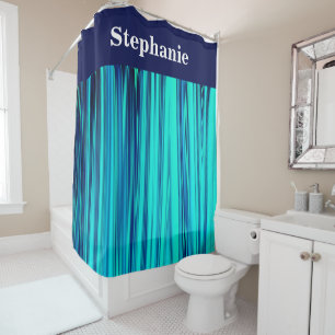 Rideaux De Douche Turquoise Blue Ocean Wave Nom personnalisé Abstrai