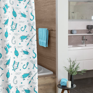 Rideaux De Douche Turquoise Blue Pêche sans mer Motif Monogramme Sho