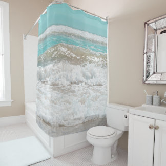 Rideaux De Douche Turquoise Blue Sky Ocean Waves Foam