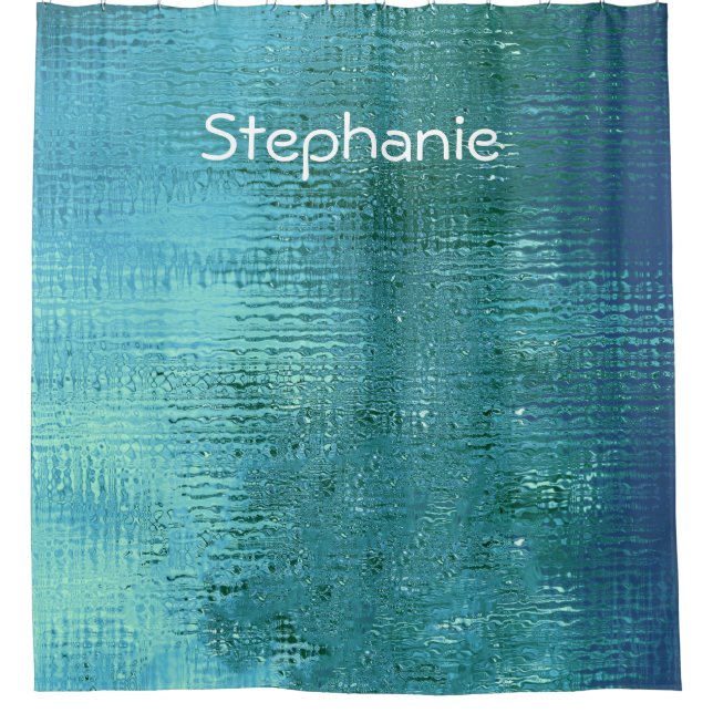Rideaux De Douche Turquoise Blue Water Abstrait brillant Nom monogra (Devant)