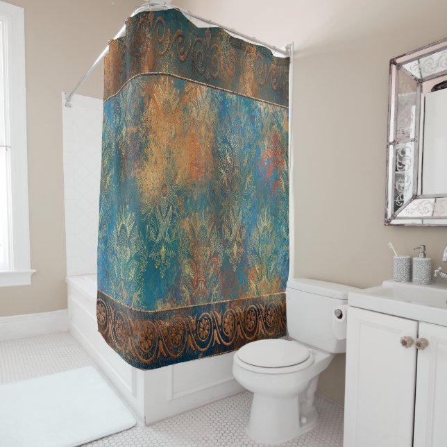 Rideaux De Douche Turquoise Cooper Patina Turquoise (En situation)