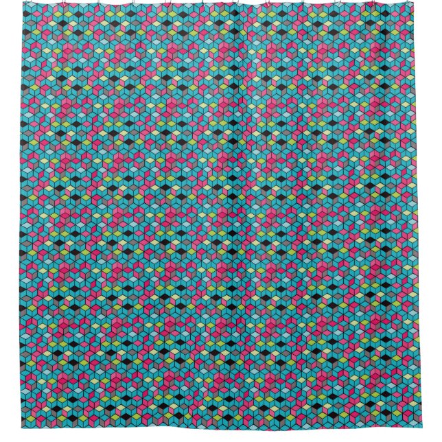 Rideaux De Douche Turquoise et motif rose de cube (Devant)