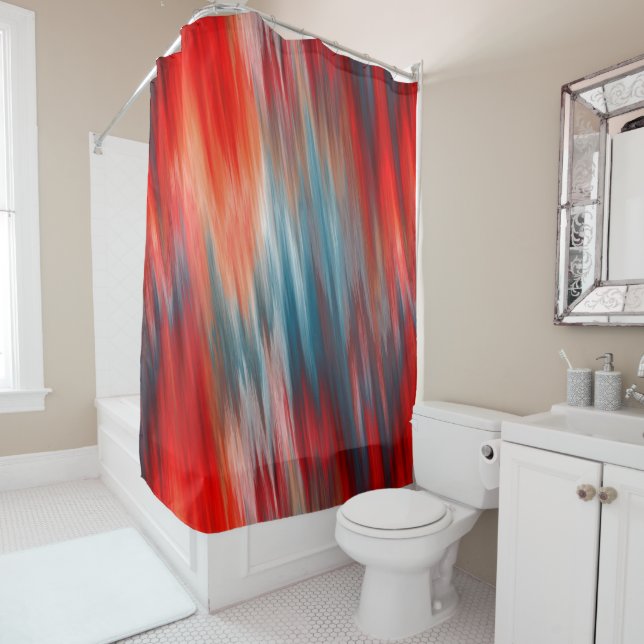 Rideaux De Douche Turquoise et rouge des feux natifs (En situation)