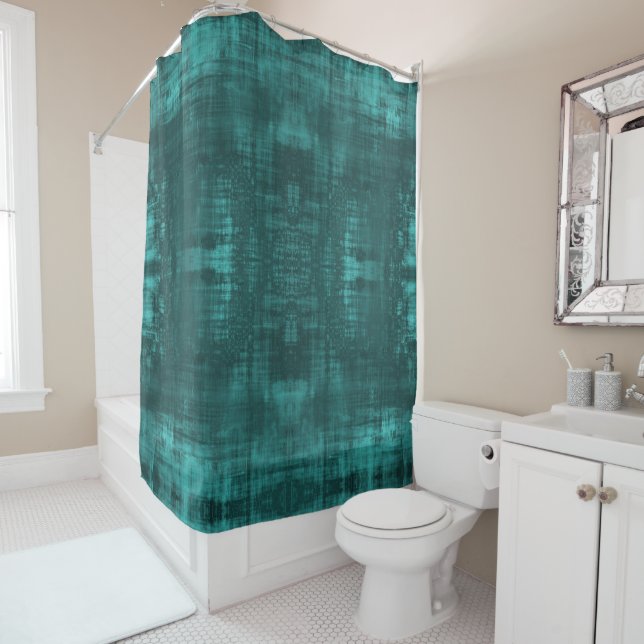 Rideaux De Douche Turquoise foncé Suede look Motif (En situation)