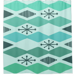 Rideaux De Douche Turquoise géométrique de l'âge atomique