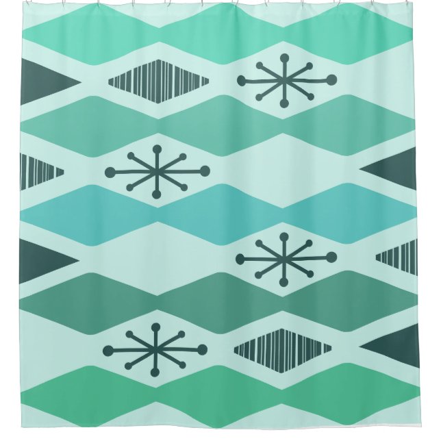 Rideaux De Douche Turquoise géométrique de l'âge atomique (Devant)