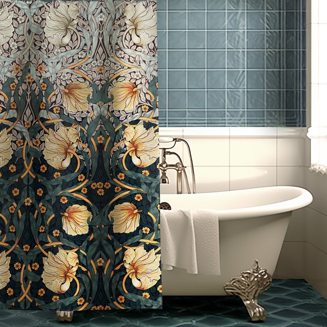 Rideaux De Douche Turquoise jaune Pimpernel William Morris Floral (Créateur téléchargé)