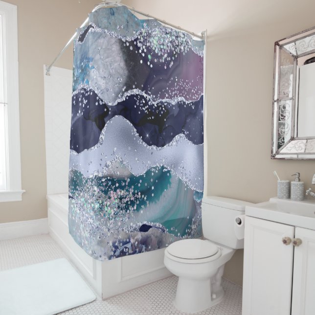 Rideaux De Douche *~* Turquoise Ocean Agate Pearl PARTIES SCINTILLAN (En situation)