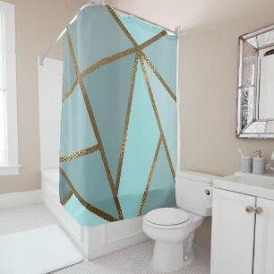 Rideaux De Douche Turquoise Vert Bleu Mousse & Bronze Géométrique