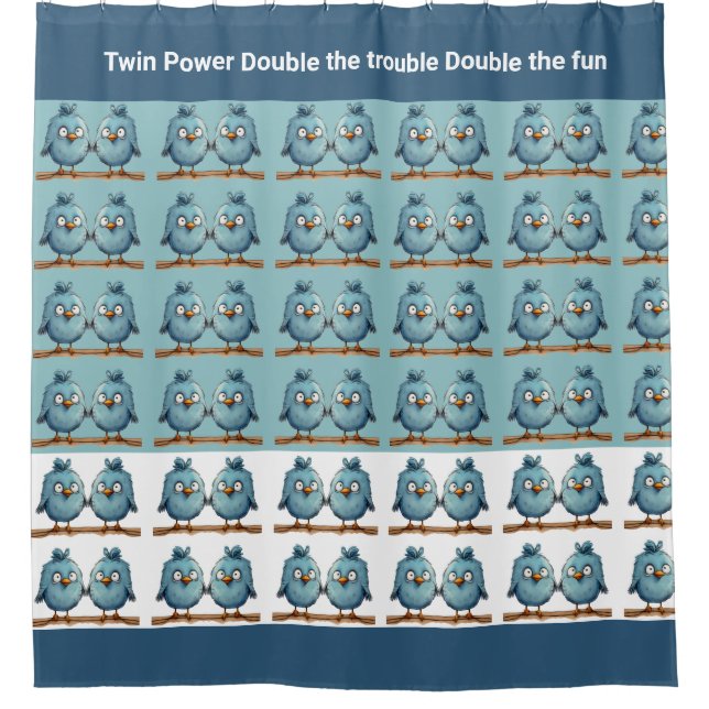 Rideaux De Douche Twin Whimsical Birds Blue Double difficulté (Devant)
