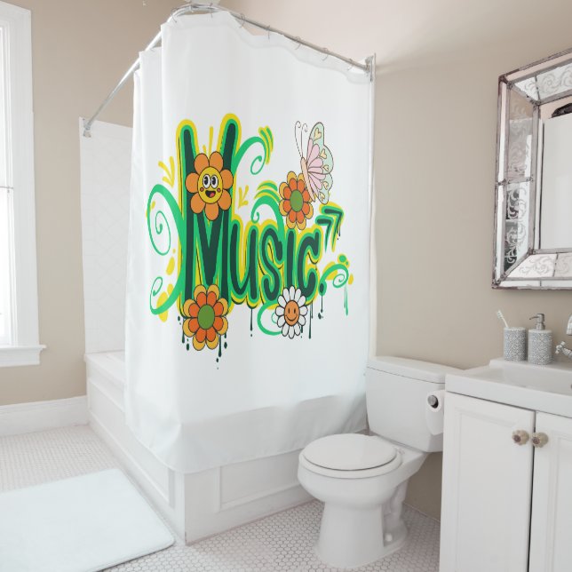 Rideaux De Douche Typographie d'illustration Good Vibes (En situation)