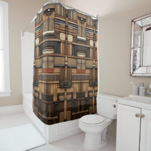 Rideaux De Douche Typographie en bois et collage d'art