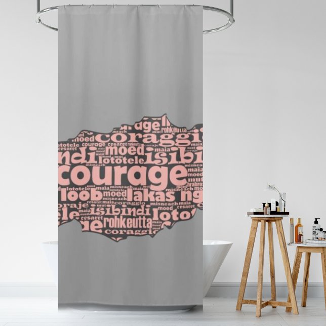 Rideaux De Douche Typographie moderne du Courage Gris et Rose (Modern Torn Grey & Pink Courage Typography Shower Curtain)