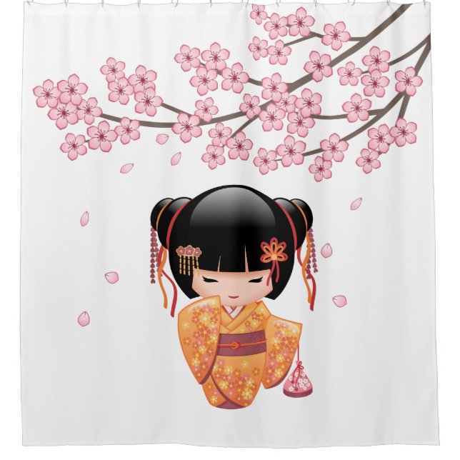 Rideaux De Douche Ume Kokeshi Doll Japonaise Geisha Girl (Devant)