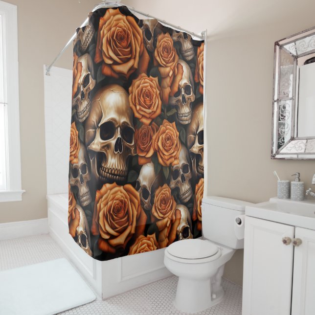 Rideaux De Douche Un crâne et une série Rose 9 (En situation)