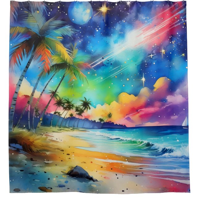 Rideaux De Douche Un crépuscule sur la côte aquarelle art (Devant)