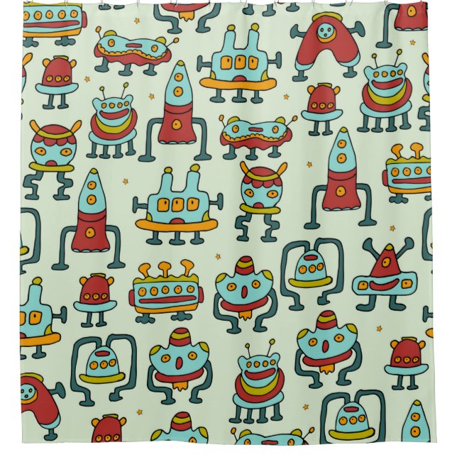 Rideaux De Douche Un motif de robots - aliens. illustration.  (Devant)
