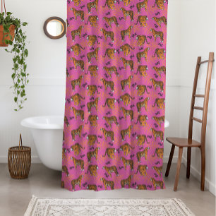 Rideaux De Douche Un Motif de tigre bizarre sur le rose vif