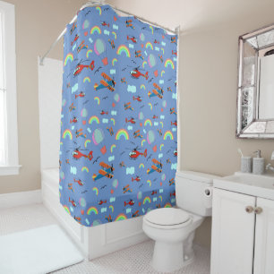 Rideaux De Douche Un motif de vol de garçon sur fond bleu