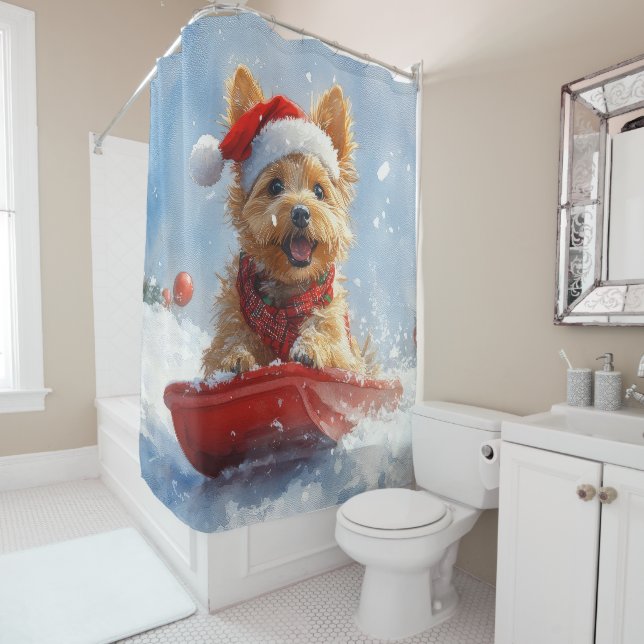Rideaux De Douche Un Terrier australien à la luge, qu'il neige Noël (En situation)