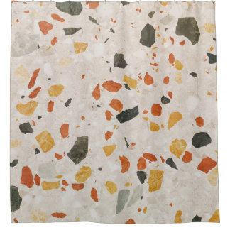 Rideaux De Douche Une couleur terrazzo rouge et vert et jaune en con