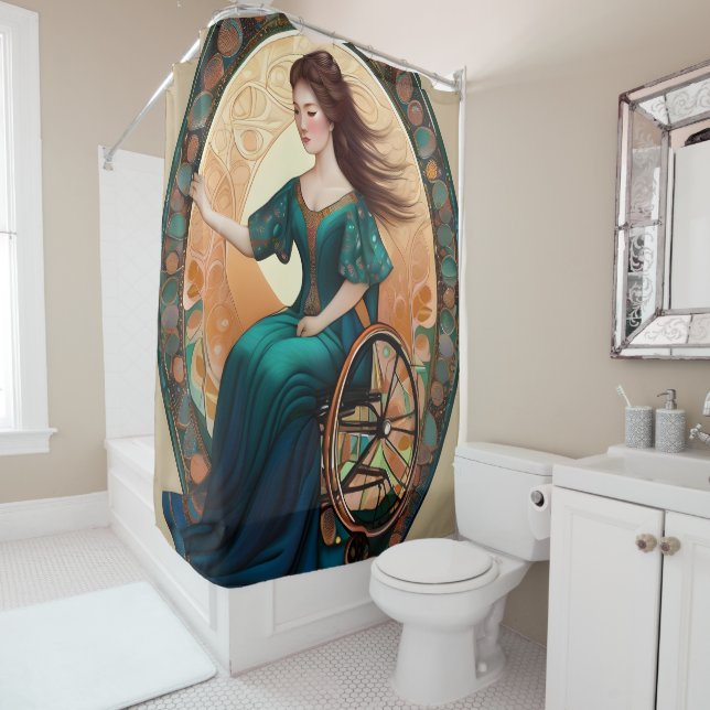 Rideaux De Douche Une femme en fauteuil roulant danse joyeusement (En situation)